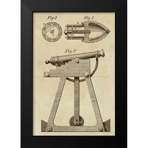 Device for Adjusting Cannon Trajectory and Accuracy Black Modern Wood Framed Art Print by Inventions