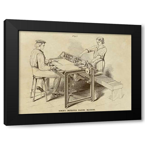 Towns Improved Paging Machine Black Modern Wood Framed Art Print by Inventions