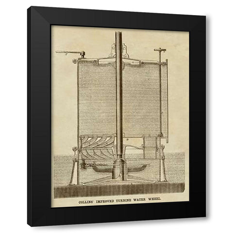 Collins Improved Turbine Water Wheel Black Modern Wood Framed Art Print by Inventions