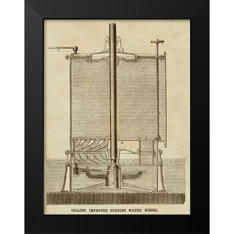 Collins Improved Turbine Water Wheel Black Modern Wood Framed Art Print by Inventions