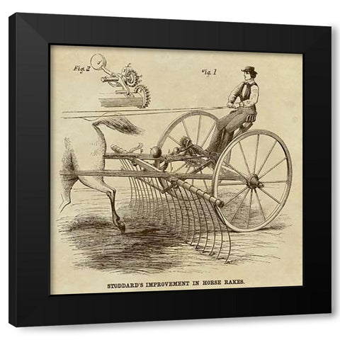 Stoddards Improvement in Horse Rakes Black Modern Wood Framed Art Print by Inventions