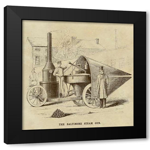 Baltimore Steam Gun Black Modern Wood Framed Art Print by Inventions