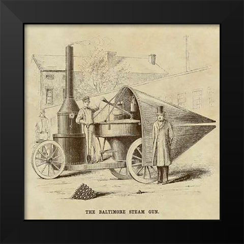 Baltimore Steam Gun Black Modern Wood Framed Art Print by Inventions