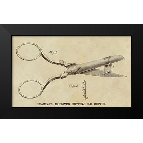 Fearing Improved Button-hole Cutter Black Modern Wood Framed Art Print by Inventions