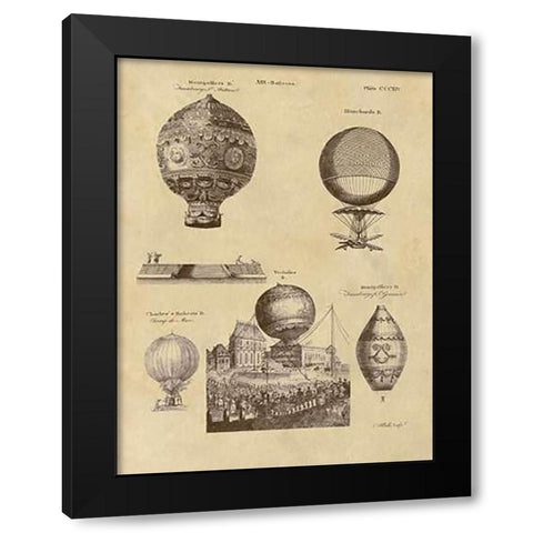 Air Balloons Black Modern Wood Framed Art Print with Double Matting by Inventions
