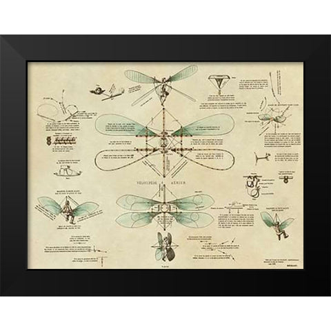 Airborne Bicycle Black Modern Wood Framed Art Print by Inventions
