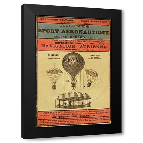 Broadside Announcement of a Balloon Ascension Black Modern Wood Framed Art Print with Double Matting by Inventions