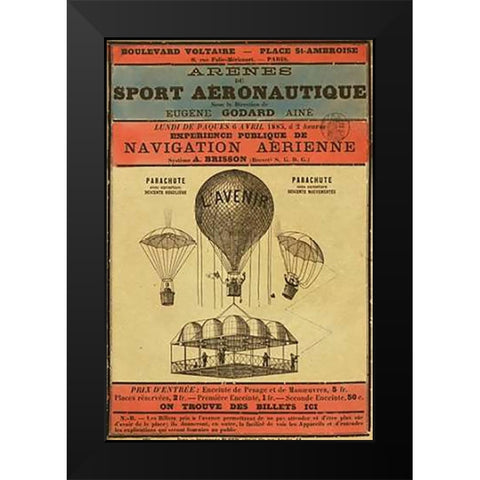 Broadside Announcement of a Balloon Ascension Black Modern Wood Framed Art Print by Inventions