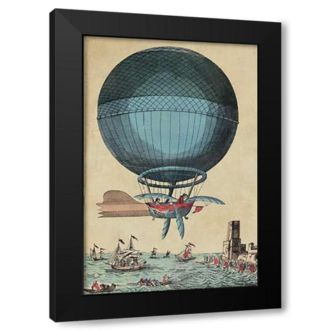 Cross the English Channel in a Balloon Black Modern Wood Framed Art Print by Inventions