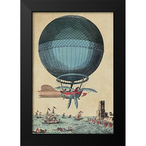 Cross the English Channel in a Balloon Black Modern Wood Framed Art Print by Inventions