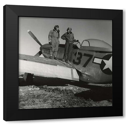 Toni Frissell with Major George S. Spanky Roberts at Ramitelli, Italy, March, 1945 Black Modern Wood Framed Art Print by Inventions