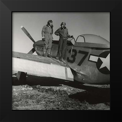Toni Frissell with Major George S. Spanky Roberts at Ramitelli, Italy, March, 1945 Black Modern Wood Framed Art Print by Inventions