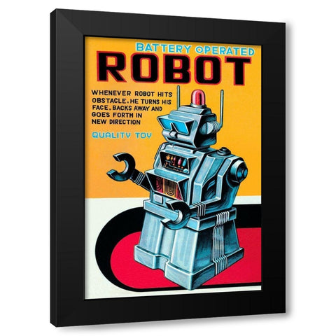 Battery Operated Robot Black Modern Wood Framed Art Print by Retrobot