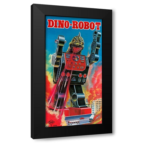 Dino-Robot Black Modern Wood Framed Art Print by Retrobot