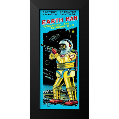 Battery Operated Remote Control Earthman Black Modern Wood Framed Art Print by Retrobot