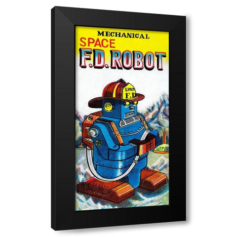 Mechanical Space Fire Department Robot Black Modern Wood Framed Art Print with Double Matting by Retrobot