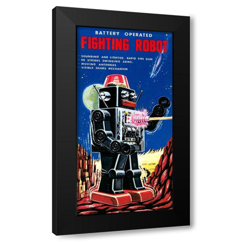 Fighting Robot Black Modern Wood Framed Art Print by Retrobot