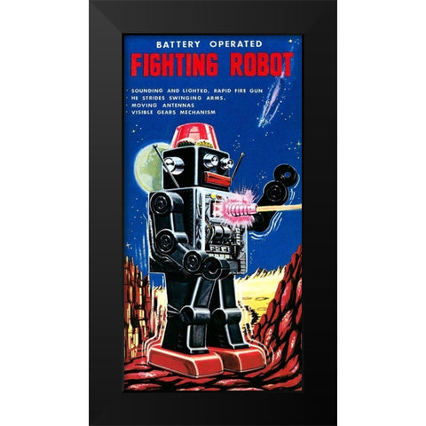 Fighting Robot Black Modern Wood Framed Art Print by Retrobot