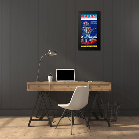 Gear Robot Black Modern Wood Framed Art Print by Retrobot