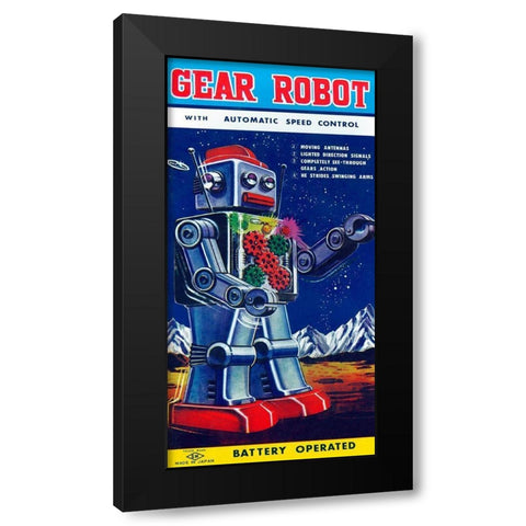 Gear Robot Black Modern Wood Framed Art Print by Retrobot