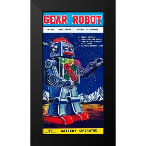 Gear Robot Black Modern Wood Framed Art Print by Retrobot