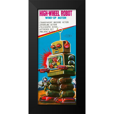 High-Wheeled Robot Black Modern Wood Framed Art Print by Retrobot