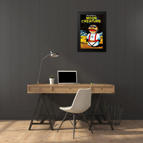 Mechanical Moon Creature Black Modern Wood Framed Art Print by Retrobot