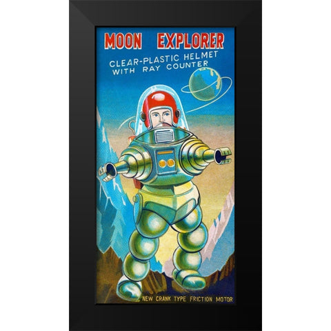 Moon Explorer Black Modern Wood Framed Art Print by Retrobot