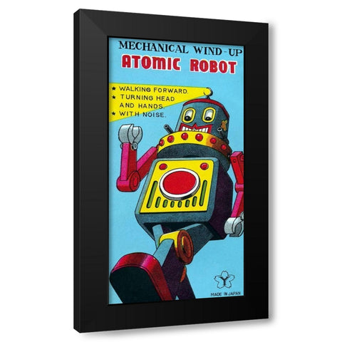 Mechanical Wind-Up Atomic Robot Black Modern Wood Framed Art Print with Double Matting by Retrobot