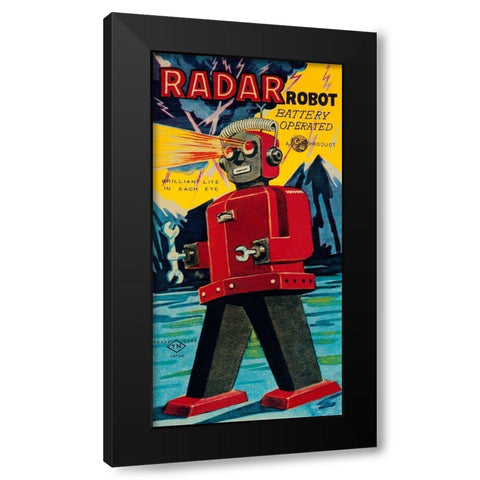 Radar Robot Black Modern Wood Framed Art Print with Double Matting by Retrobot