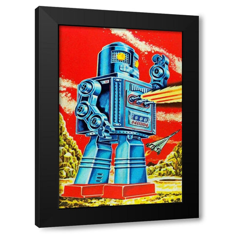 Robo - Movido a Pilhas Black Modern Wood Framed Art Print by Retrobot