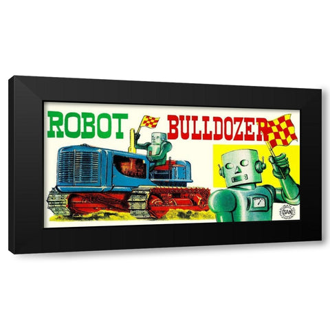 Robot Bulldozer Black Modern Wood Framed Art Print with Double Matting by Retrobot