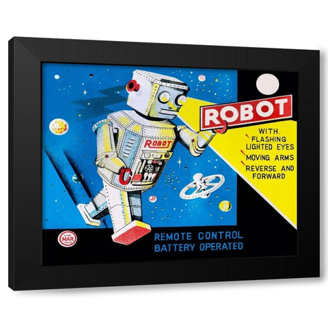 Robot with Flashing Lighted Eyes Black Modern Wood Framed Art Print with Double Matting by Retrobot