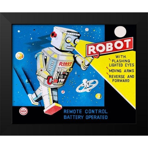 Robot with Flashing Lighted Eyes Black Modern Wood Framed Art Print by Retrobot