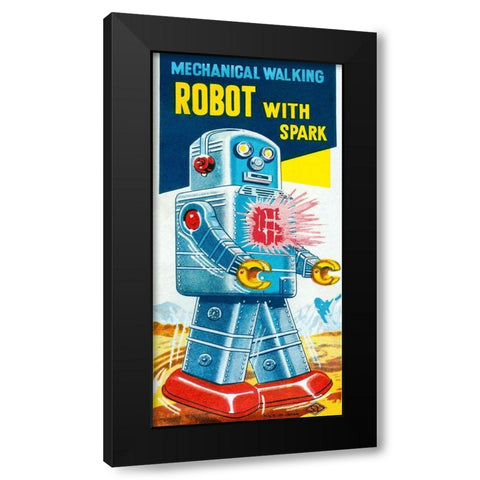 Mechanical Walking Robot with Spark Black Modern Wood Framed Art Print by Retrobot