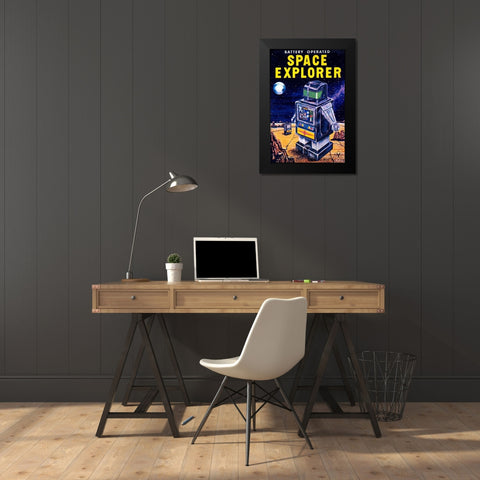 Space Explorer Black Modern Wood Framed Art Print by Retrobot