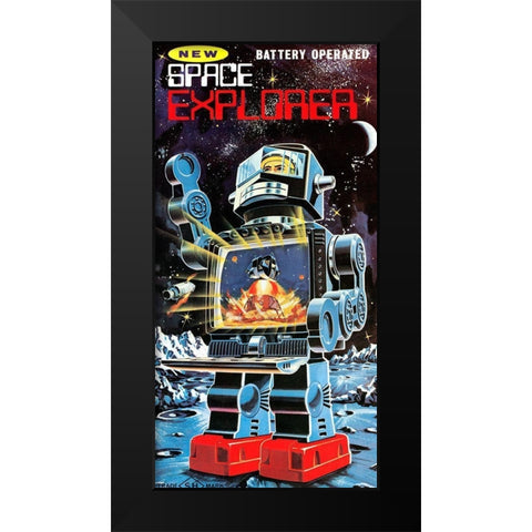 Battery Operated Space Explorer Black Modern Wood Framed Art Print by Retrobot