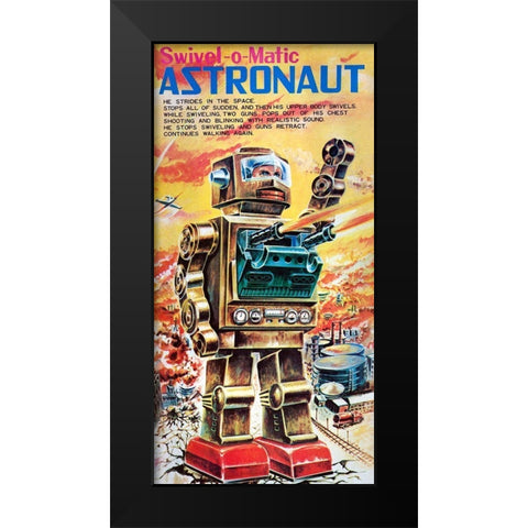 Swivel-o-Matic Astronaut Black Modern Wood Framed Art Print by Retrobot