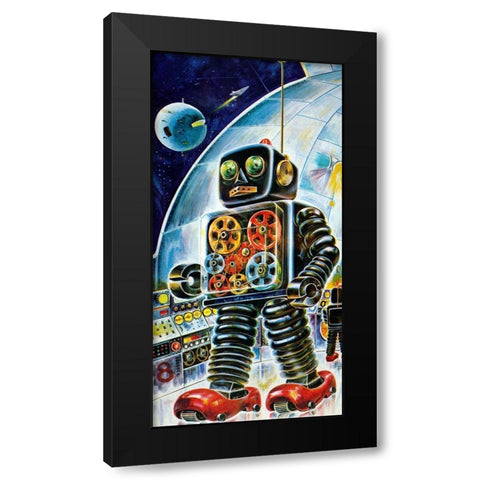 Gear Robot Black Modern Wood Framed Art Print with Double Matting by Retrobot