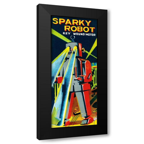 Sparky Robot Black Modern Wood Framed Art Print with Double Matting by Retrobot