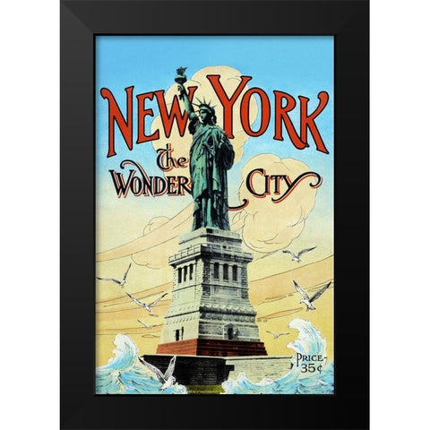 New York; The Wonder City Black Modern Wood Framed Art Print by Retrotravel