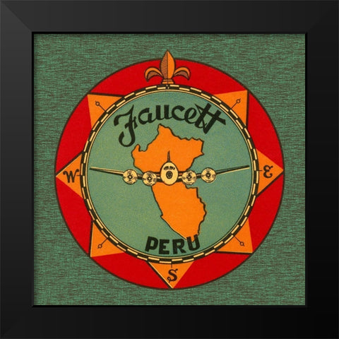 Faucett Aviation Airline Luggage Label Black Modern Wood Framed Art Print by Retrotravel