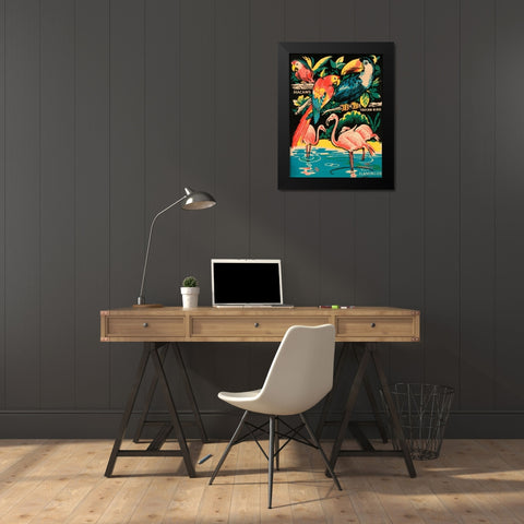 Tropical Hobbyland - Birds Black Modern Wood Framed Art Print by Retrotravel