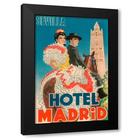 Hotel Madrid Black Modern Wood Framed Art Print by Retrotravel