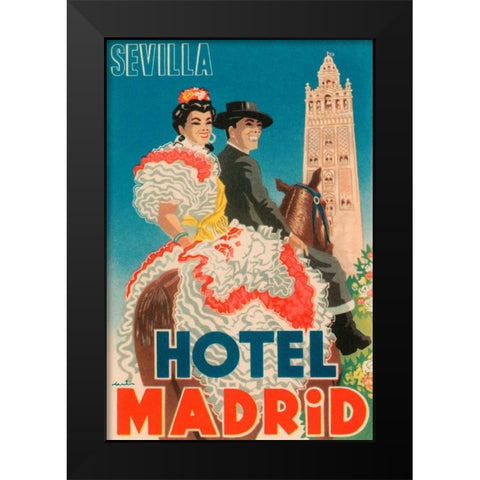 Hotel Madrid Black Modern Wood Framed Art Print by Retrotravel