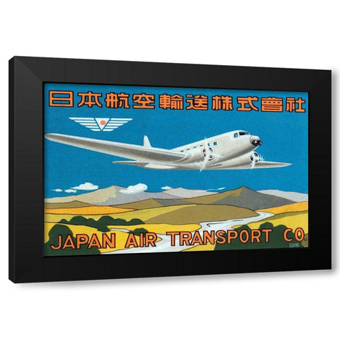 Japan Air Transport Label Black Modern Wood Framed Art Print with Double Matting by Retrotravel