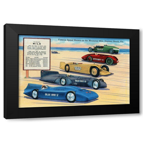Famous Speed Racers on the Measured Mile Black Modern Wood Framed Art Print with Double Matting by Retrotravel