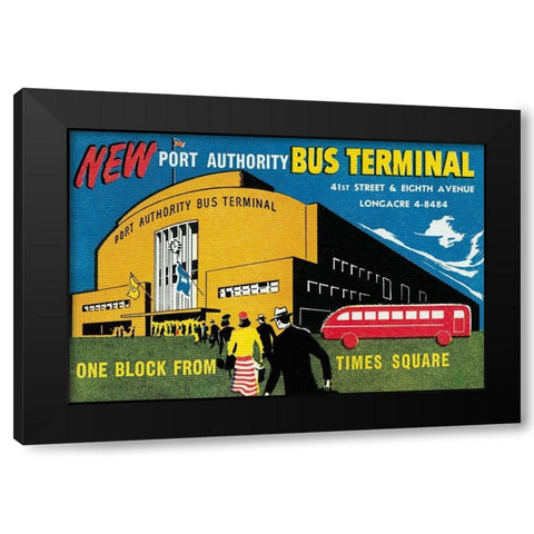 New Port Authority Bus Terminal Black Modern Wood Framed Art Print with Double Matting by Retrotravel