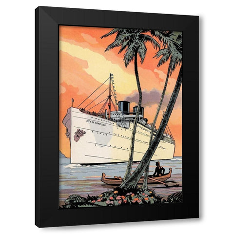 City of Honolulu Black Modern Wood Framed Art Print by Retrotravel