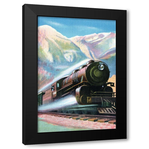 Steaming Full Speed Ahead Black Modern Wood Framed Art Print by Retrotravel